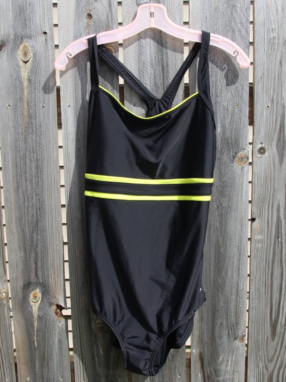 Speedo One‑Piece Swimsuit Black Lime Punch Stripes Size 16 – NWT